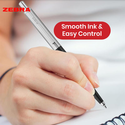 Zebra Ballpoint, Stainless Steel Retractable Pen Refillable Fine Point Biro for Presentation, Meeting & Assignments-Black