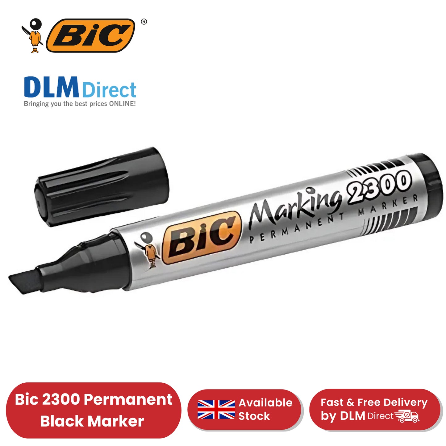 BIC Marking 2300 Permanent Marker - Chisel Tip Long-lasting Ink Black Marker Pen for School