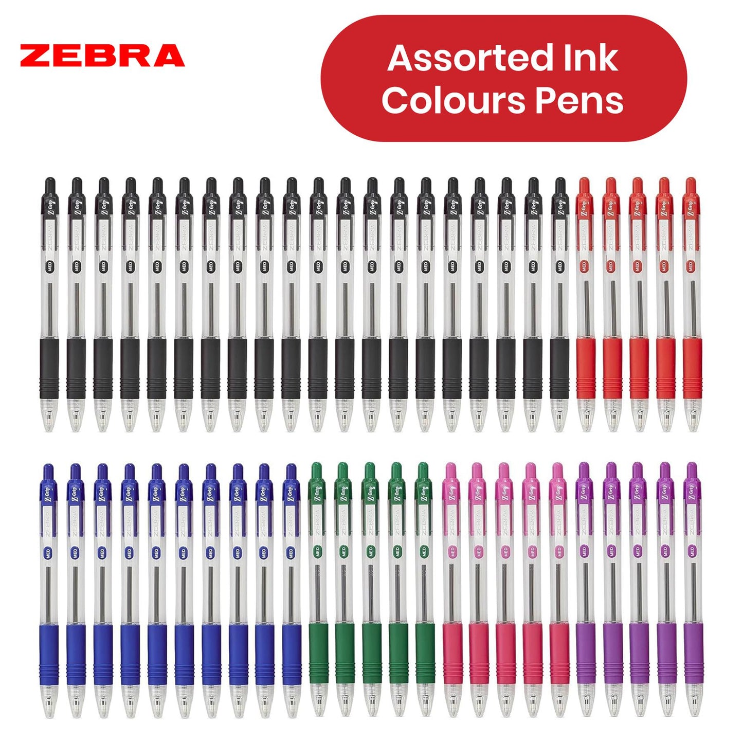 Z Grip 5 Assorted Coloured Pens Retractable 2mm Bullet Tip Pen Pastel Quick Drying Ink Felt Tip Pens for Journals, Sketching & Creative Writing (Pack of 50)