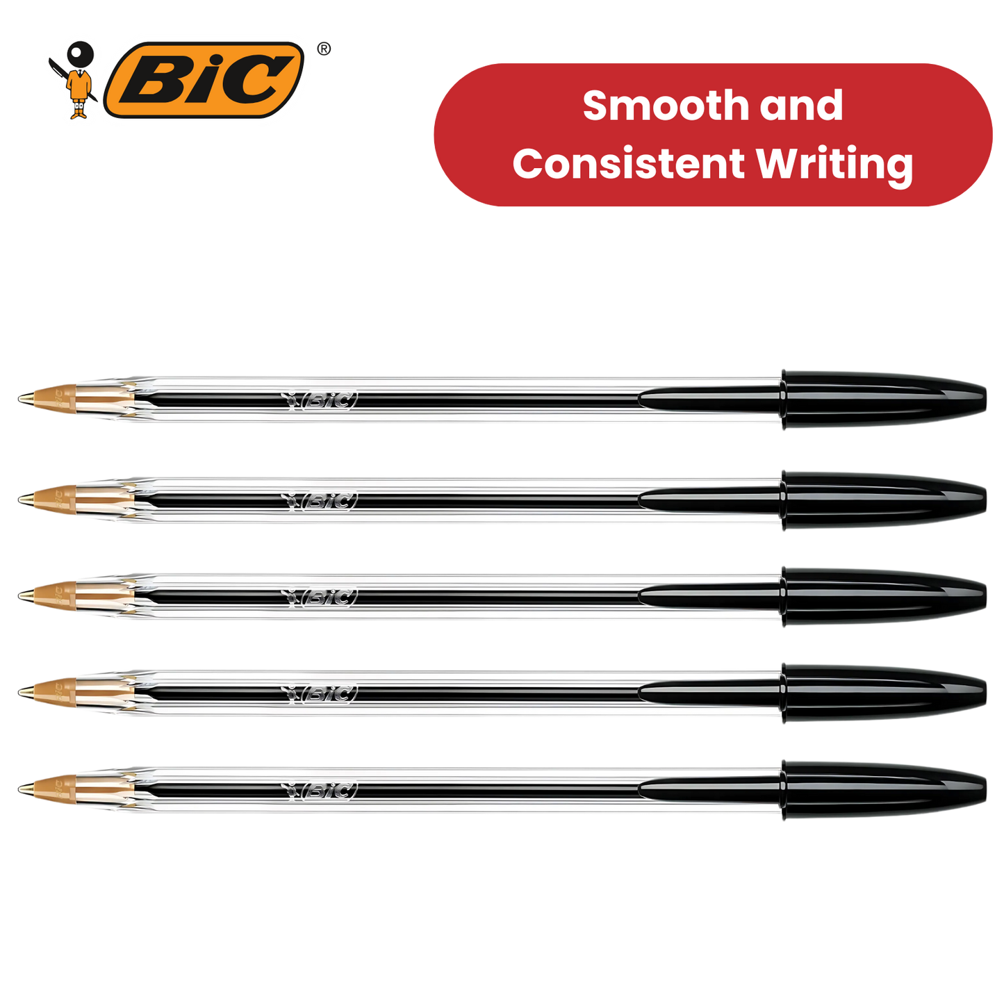 BIC CRISTAL MEDIUM BALL POINT PEN BLACK - BOX OF 50 - 1 to 5 Packs