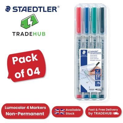 Staedtler Lumocolor Fine Tip Water Soluble OHP Pens - Assorted Colors, 4 Pack
