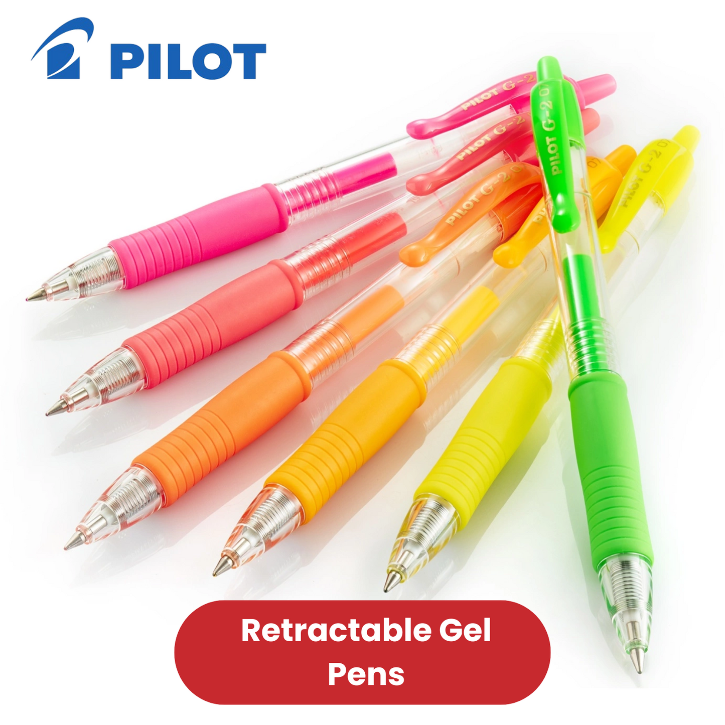 Pilot G207 Retractable Gel Pens Neon - Green, Yellow, Orange & Pink - Pack of 4