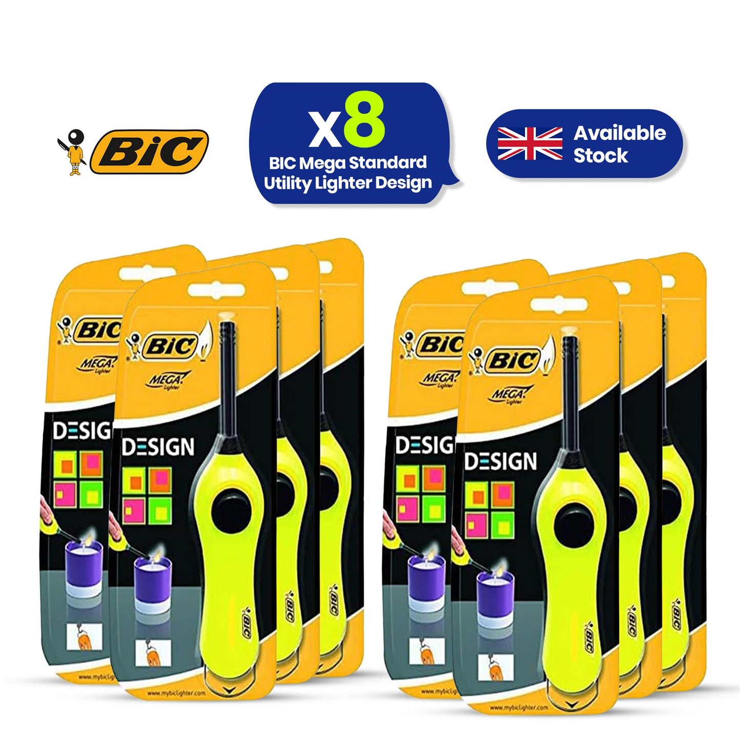 BIC Mega Utility Lighter - Plastic 6cm Wand Cooking Lighter, Push Button Lighters for BBQ