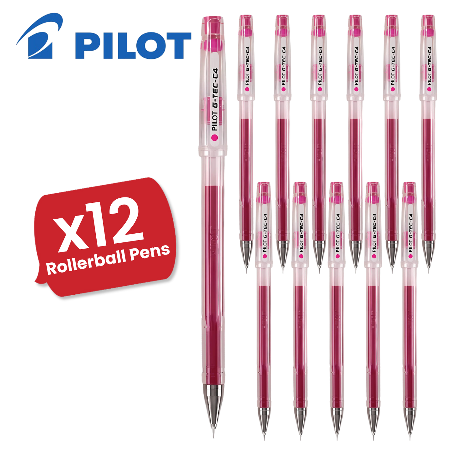 Pilot G Tec C4 Gel Rollerball Pens Microtip Extra Fine 0.4mm Gel Ink - Pink