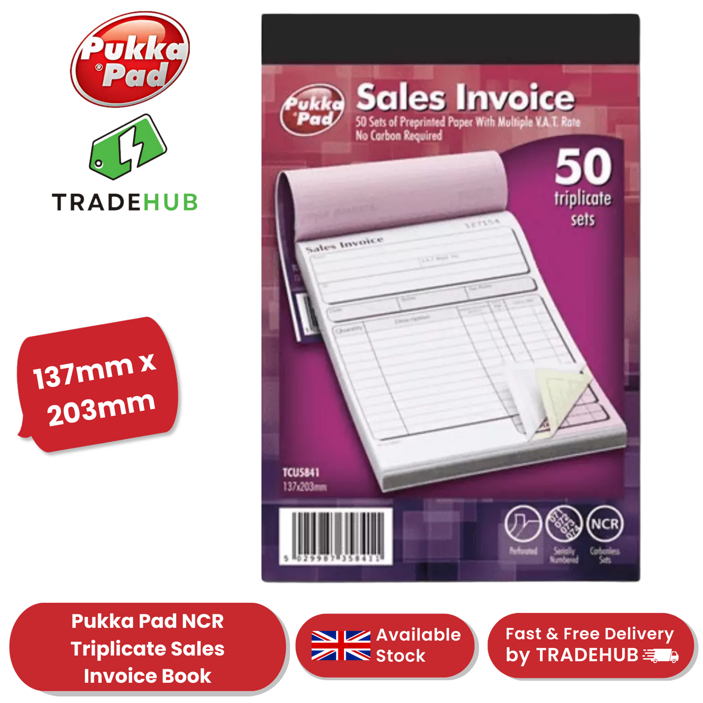Pukka Pad NCR Triplicate Sales Invoice Book 203 x 137mm - Single - 1 to 36 Packs