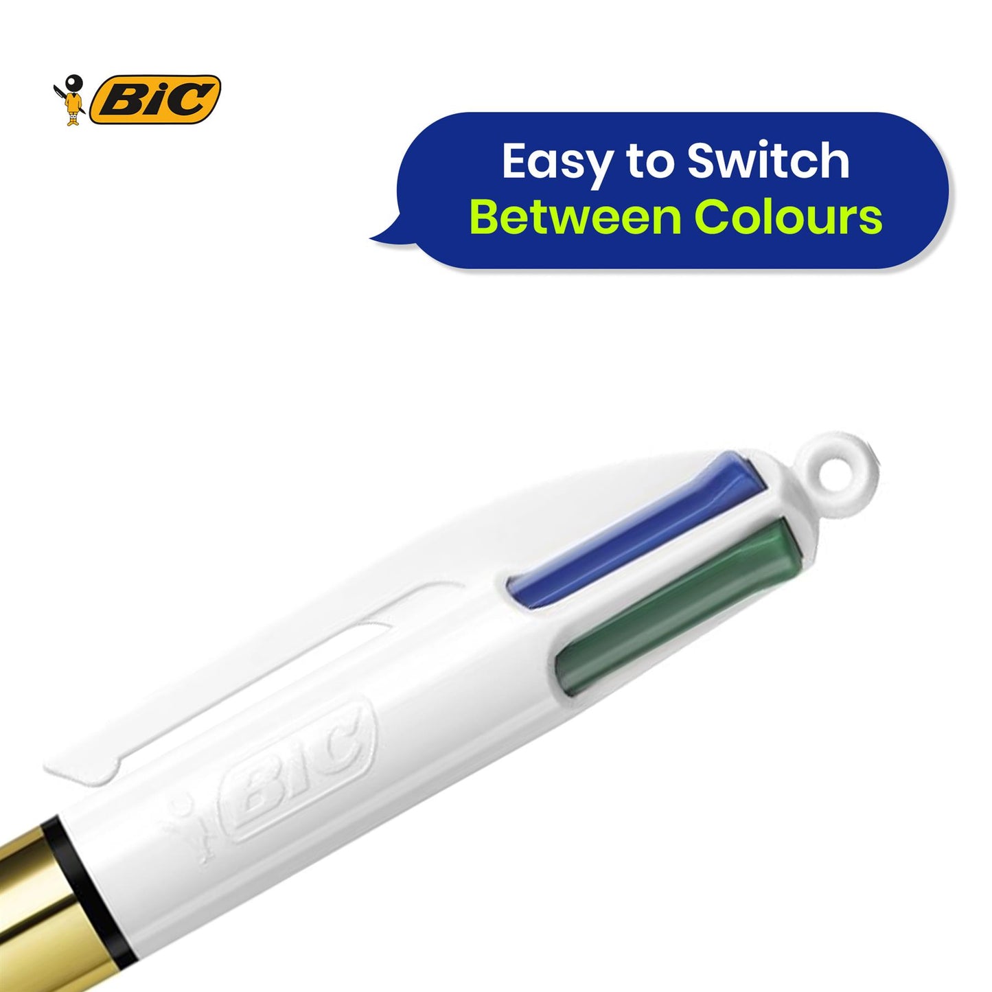 BIC 4 Colours Shine Ballpoint Pens Set of 12 Refillable Biros Gold Metal Barrel for Office and School