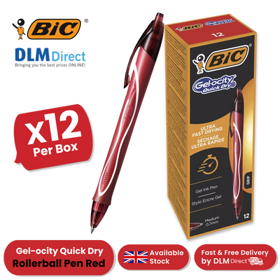 BIC Gel-ocity Quick Dry Rollerball Pens Red Medium Smooth Writing Ink Pack of 12