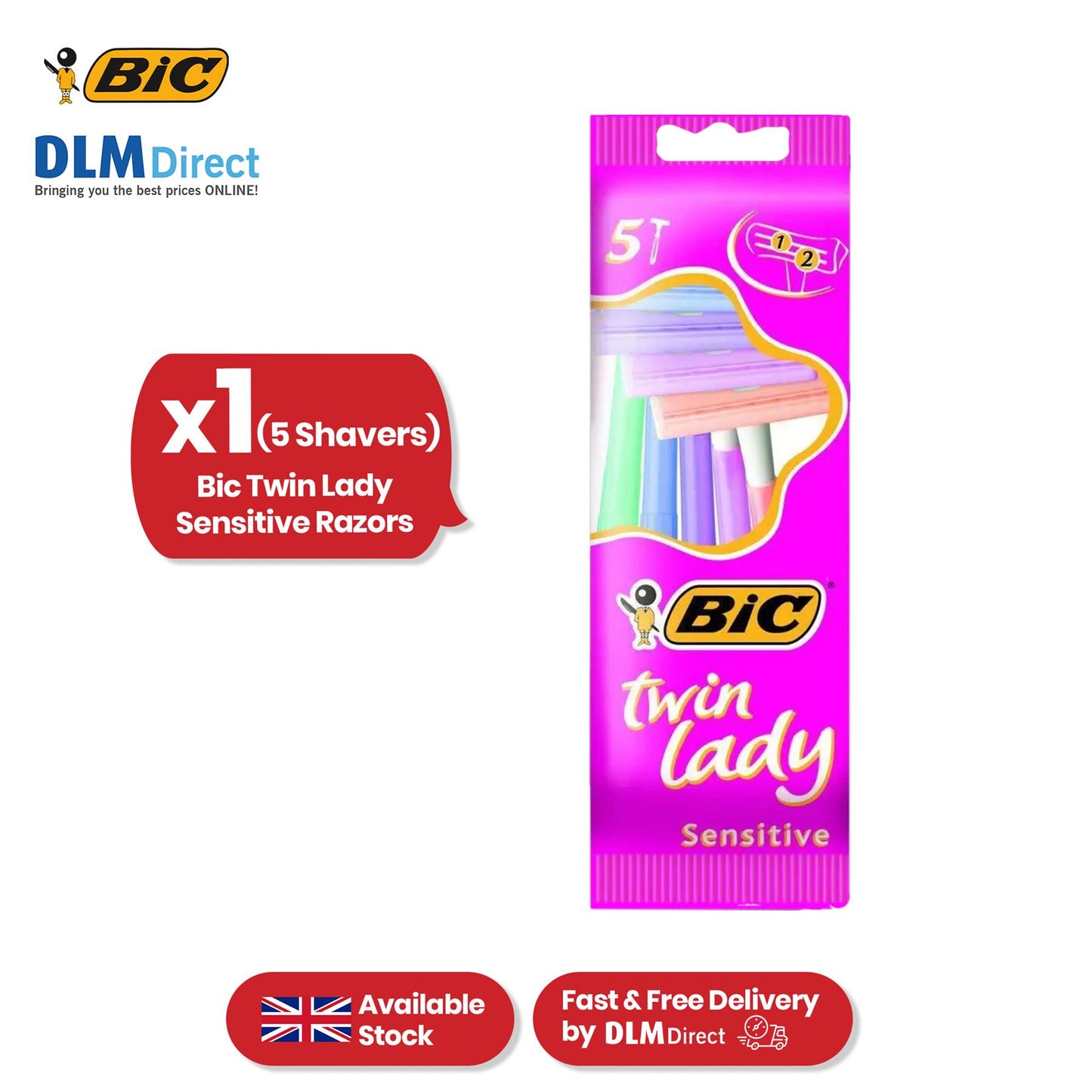 Bic Twin Lady Sensitive Razors - Easy Glide Travel Razor, Sensitive Skin Razors for Women