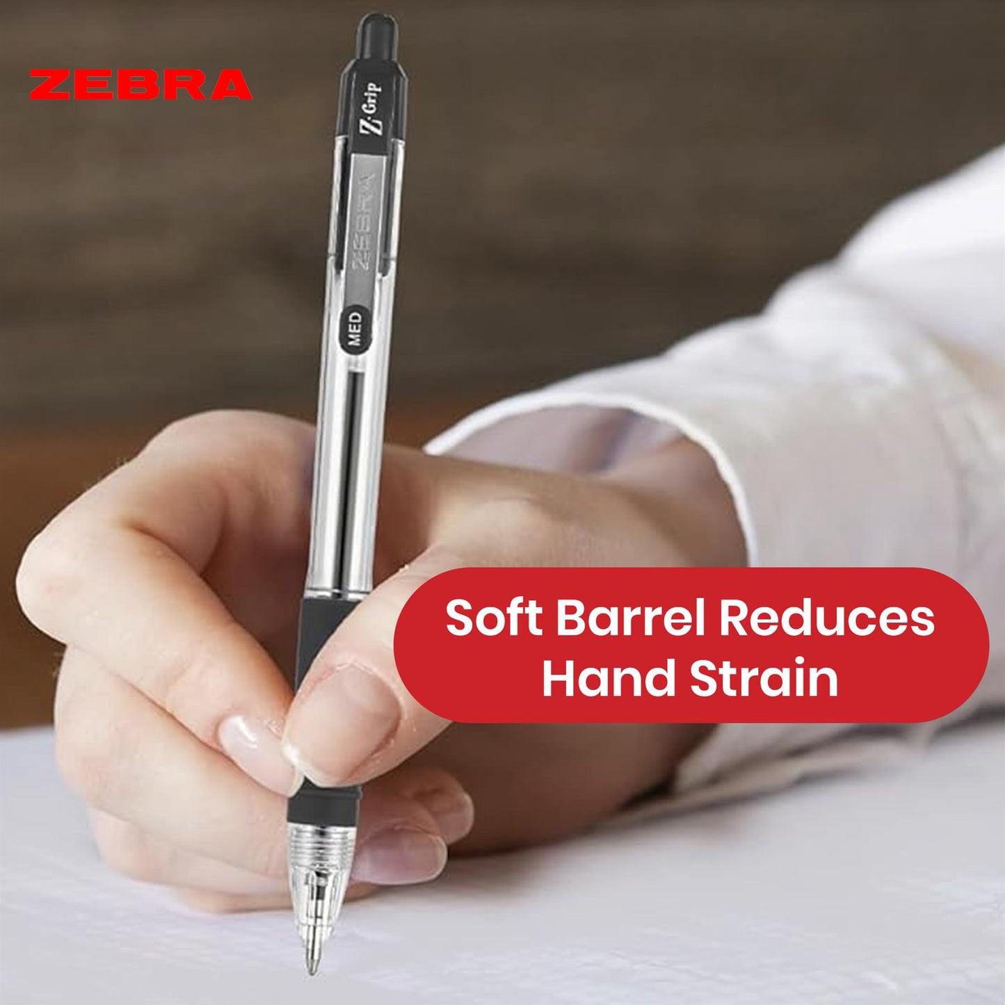 Zebra Ballpoint Pen Black Z Grip Retractable Pen 1.0mm Medium Point Biro for School Office (Pack of 50)
