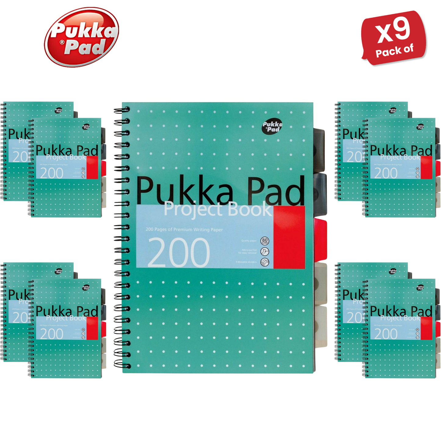 Pukka Pad White B5 Project Book 200 Pages Wirebound Project Book, Ruled/Margin