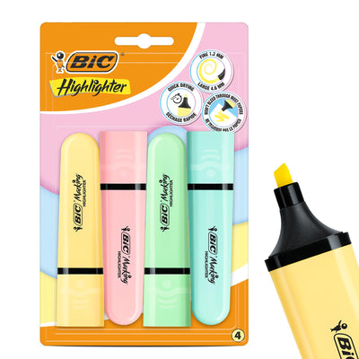 Bic Highlighter Flat - Assorted Pastel - Blister pack of 4