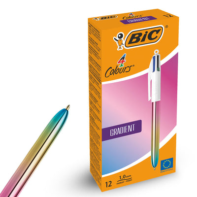 BIC 4-Colour Gradient Pens Pack of 12 Retractable Medium Point for Office School Home