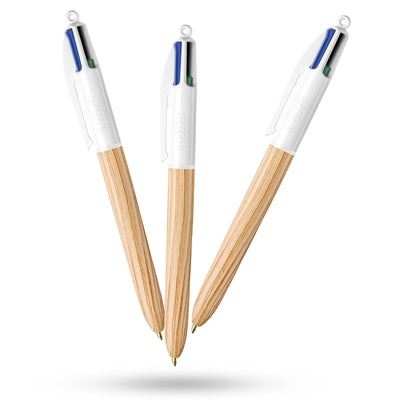 BIC 4-Colour Wood Effect Pens Pack of 3 Retractable Medium Point for Office School Home