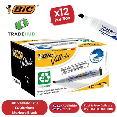 BIC VELLEDA MARKER 1751 BLACK - PACK OF 12 - 1 to 5 Packs