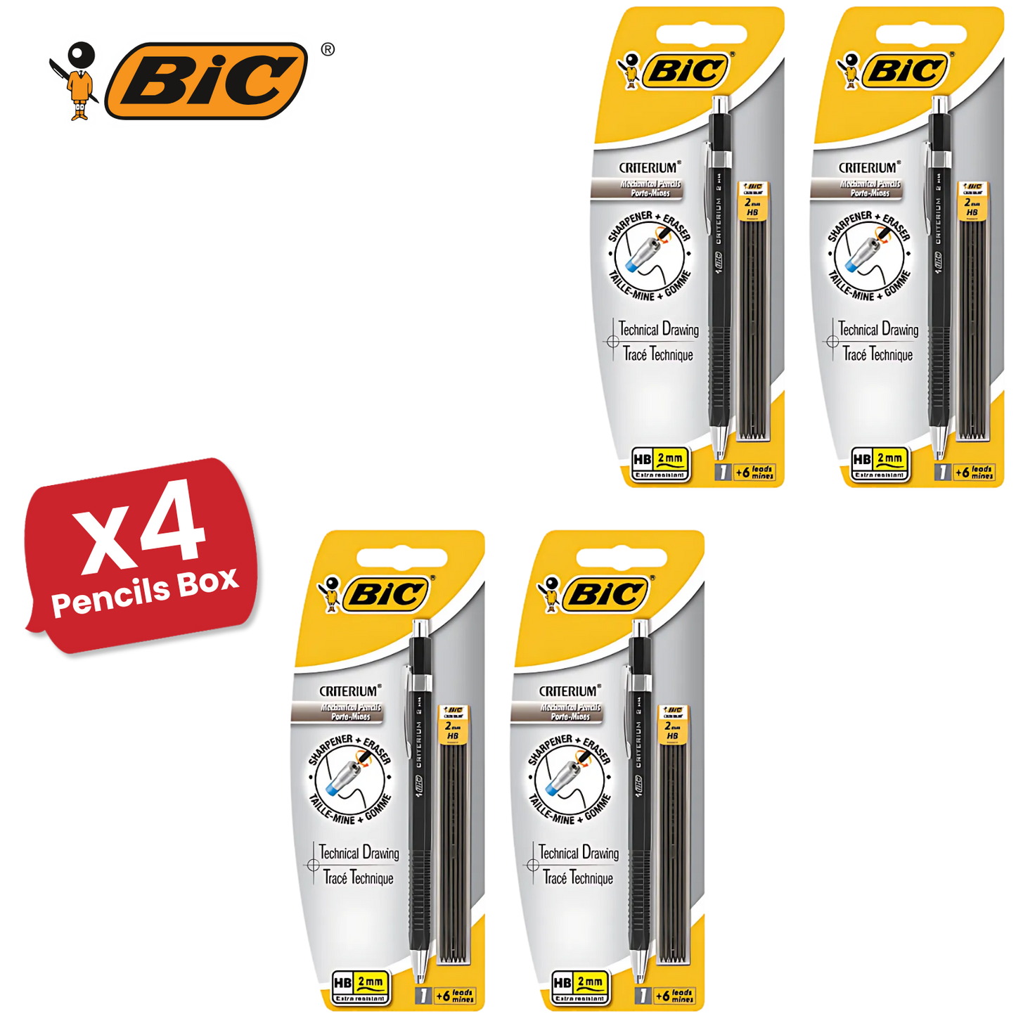BIC Criterium 2mm Lead Mechanical Pencil  Plus 6 Leads),Black - Pack of 1 to 5