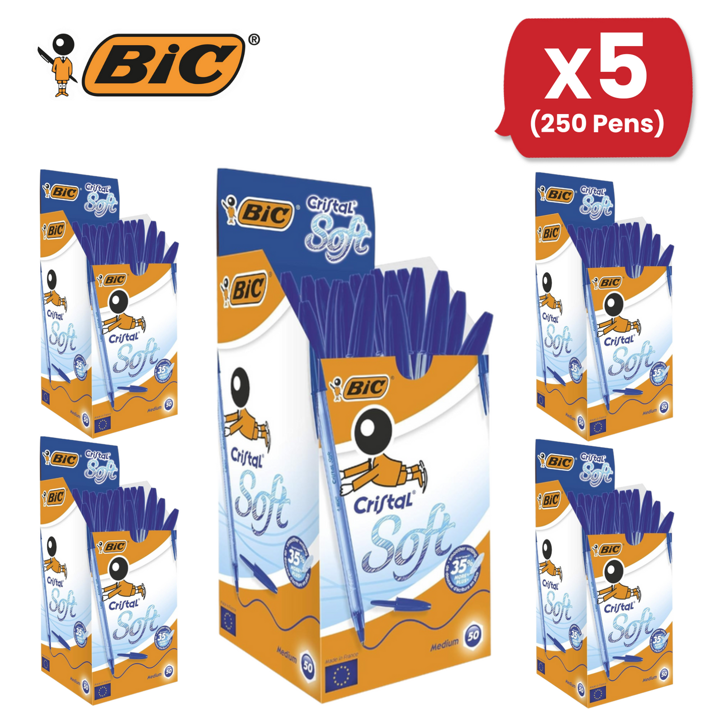 BIC CRISTAL SOFTBALL POINT BLUE - PACK OF 50