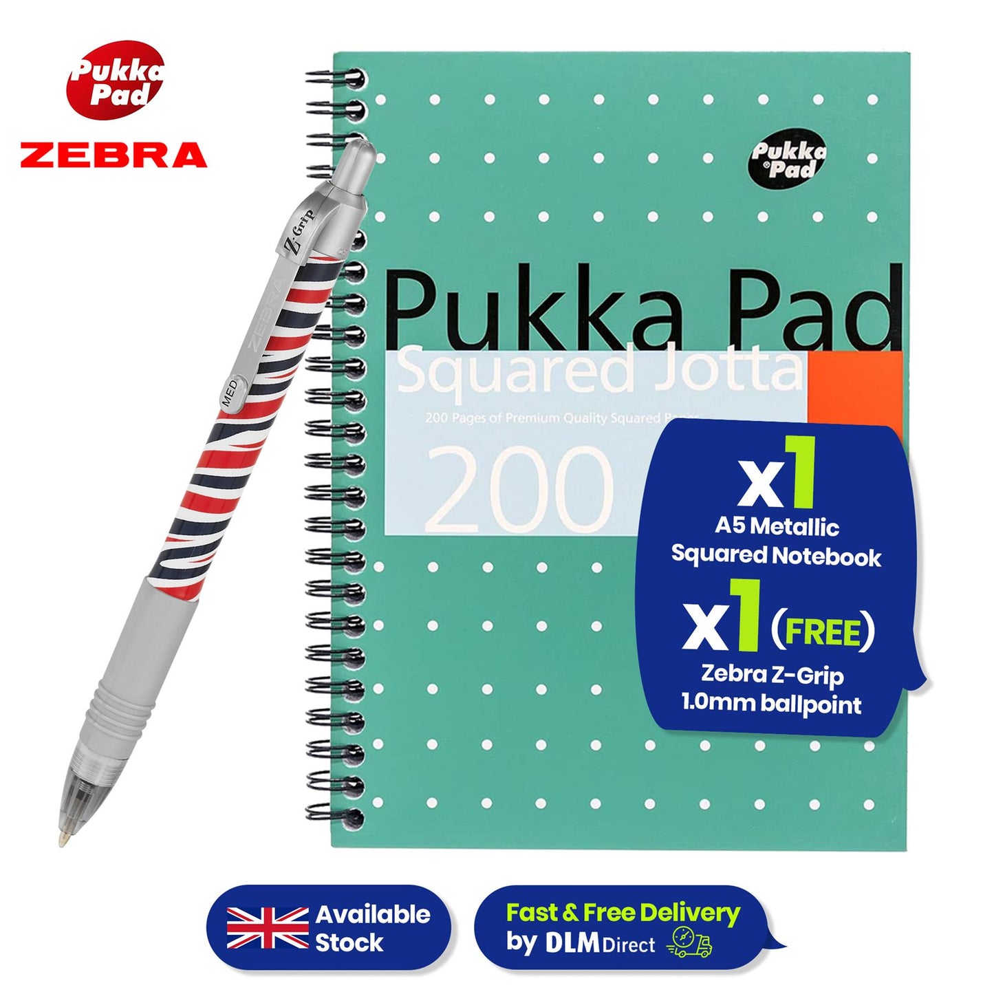 Pukka Pad A5 Squared Jotta Book, 200 Pages Wirebound Grid, Perforated