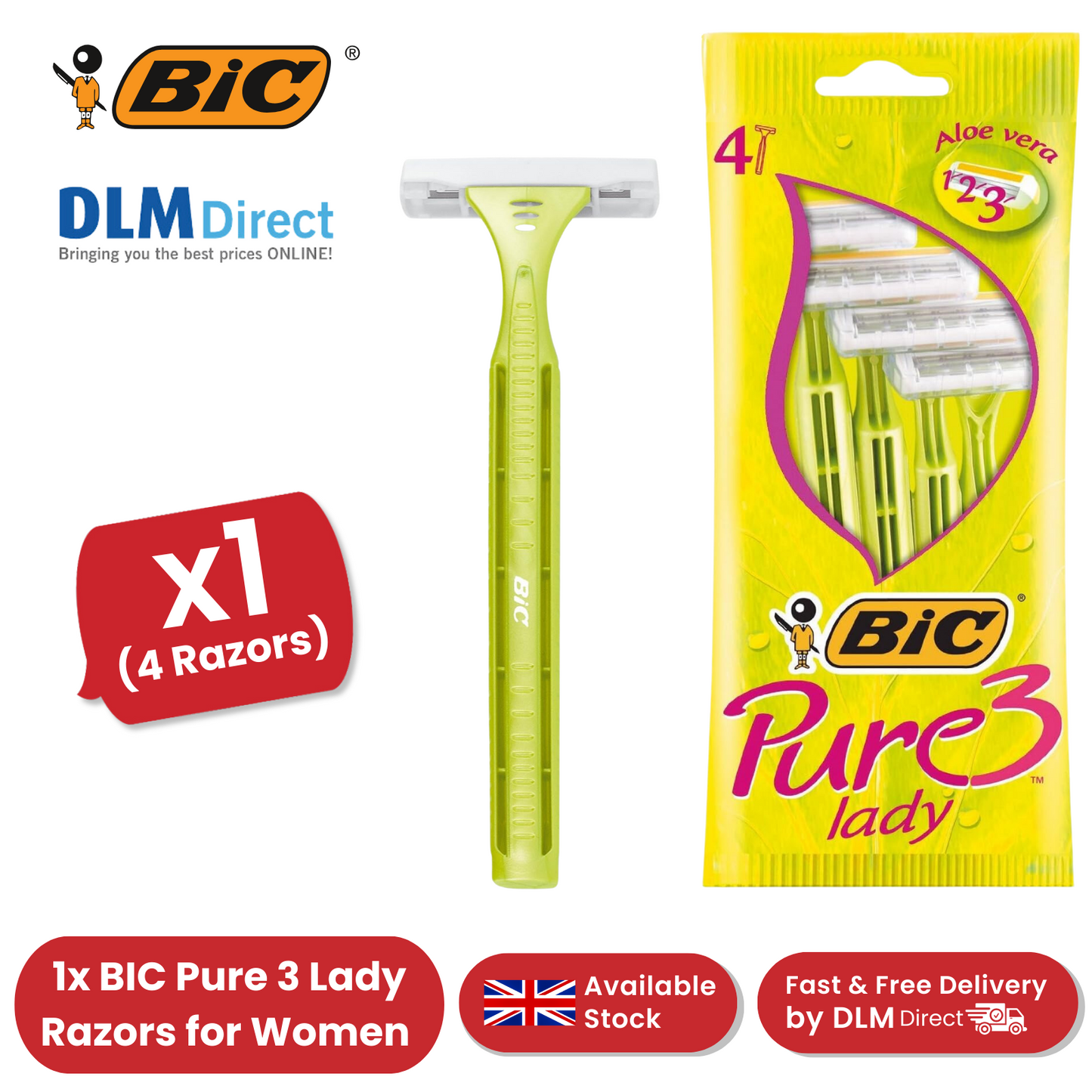 Bic Pure 3 Lady Shavers 4  - 1 Pack