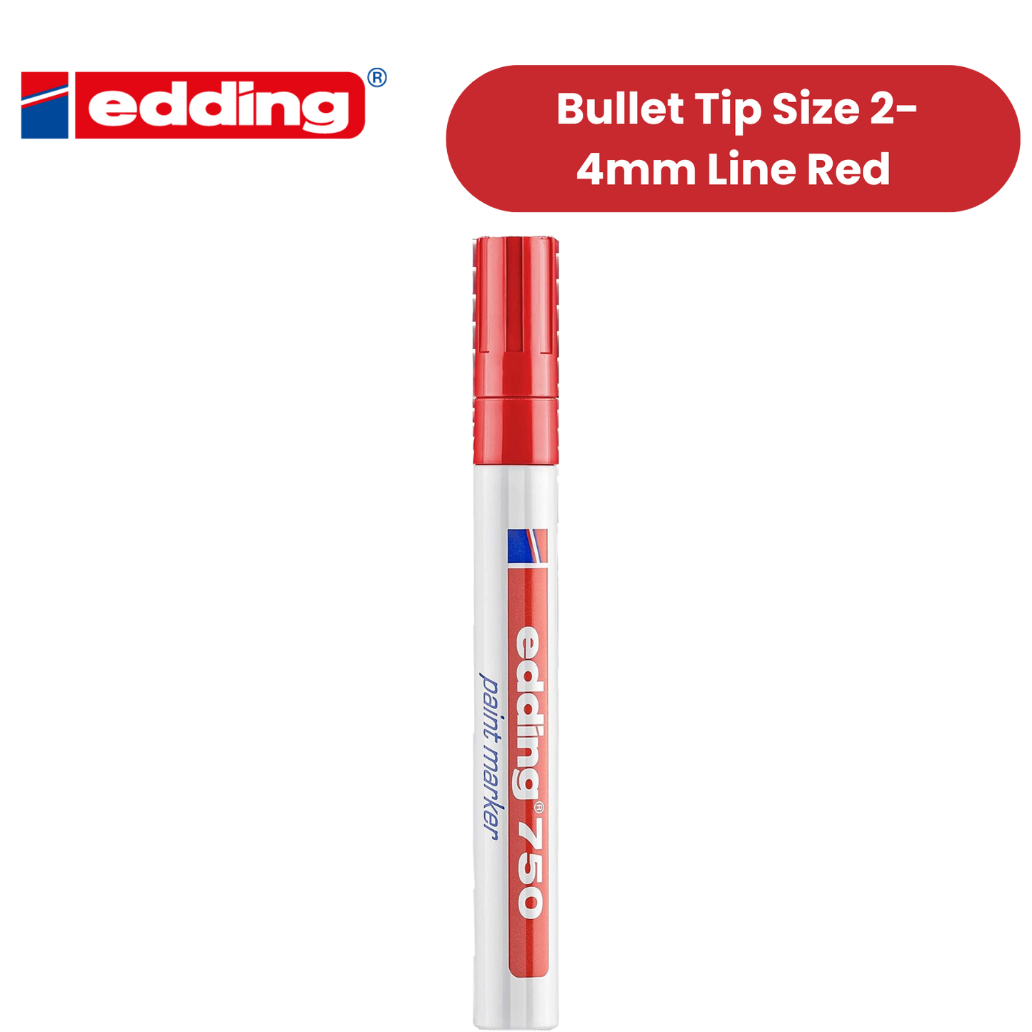 Edding 750 Paint Marker Pack of 1 Opaque Red Low Odour Ink 2-4mm Bullet Tip