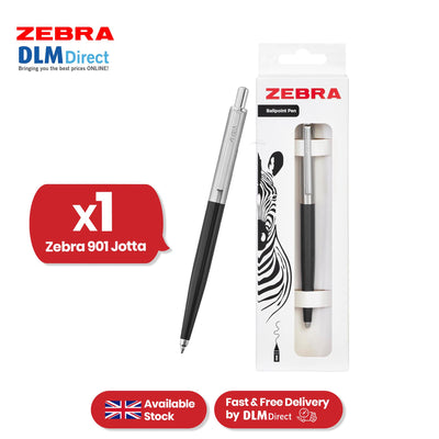 Zebra Ballpoint, Stainless Steel Retractable Pen Refillable Fine Point Biro for Presentation, Meeting & Assignments-Black