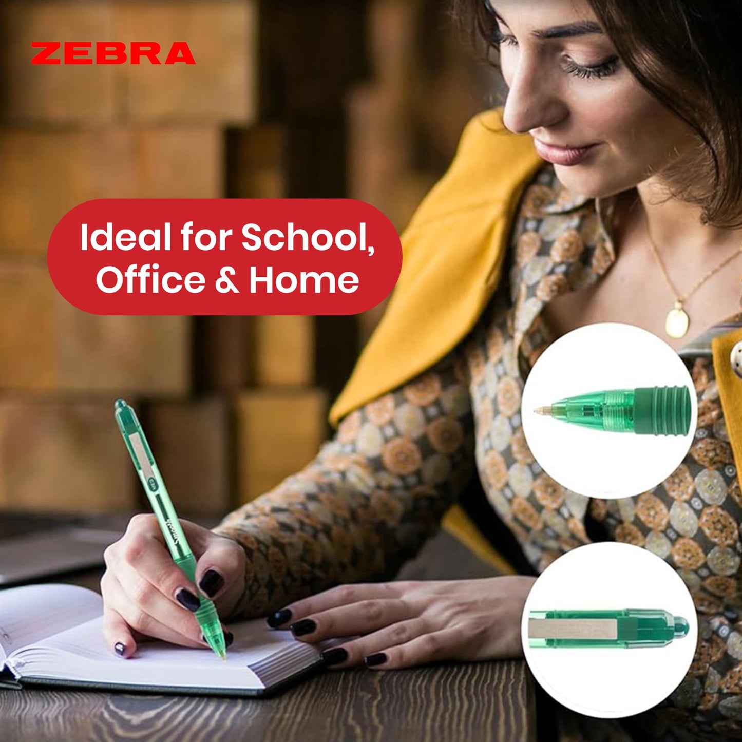 Zebra Smooth Ballpoint Pen Green Z Grip Retractable Pen 1.0mm Medium Point Biro for School Office (Pack of 12)