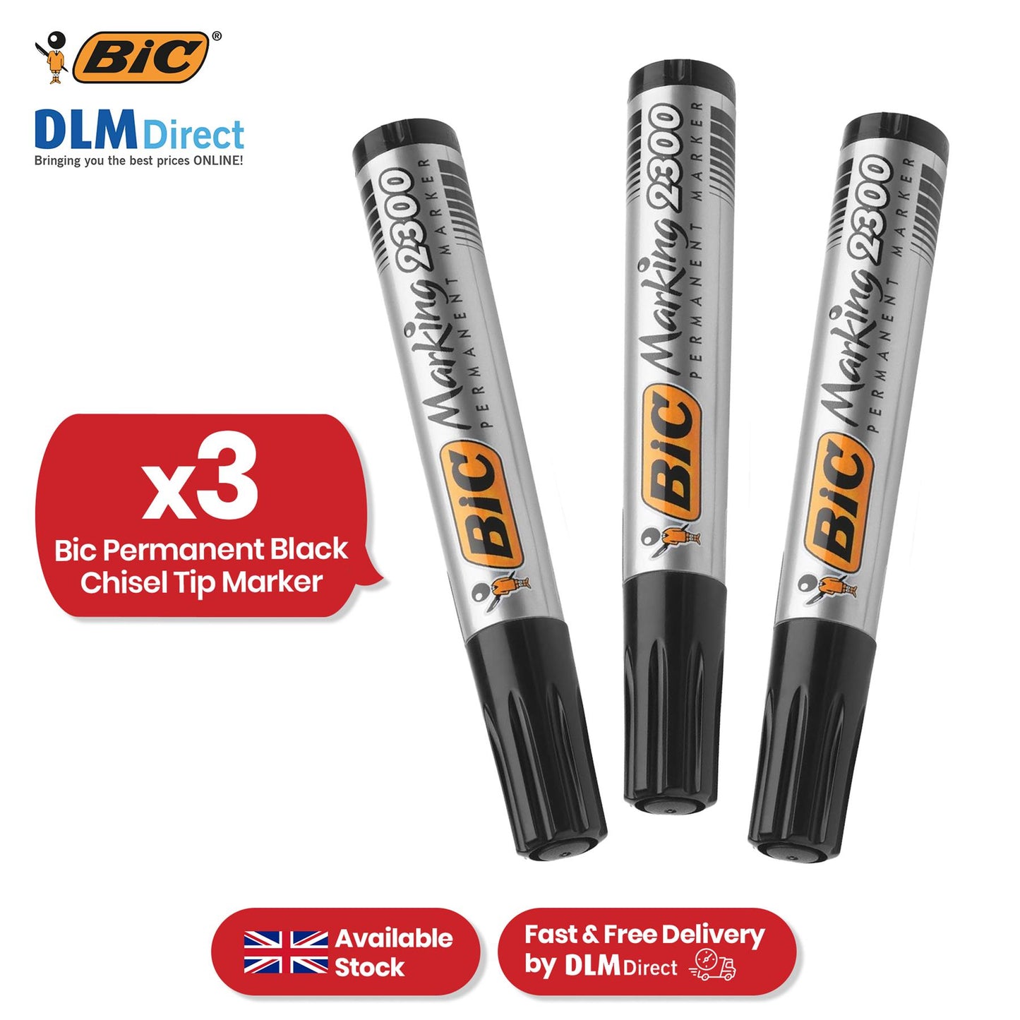 BIC Marking 2300 Permanent Marker - Chisel Tip Long-lasting Ink Black Marker Pen for School