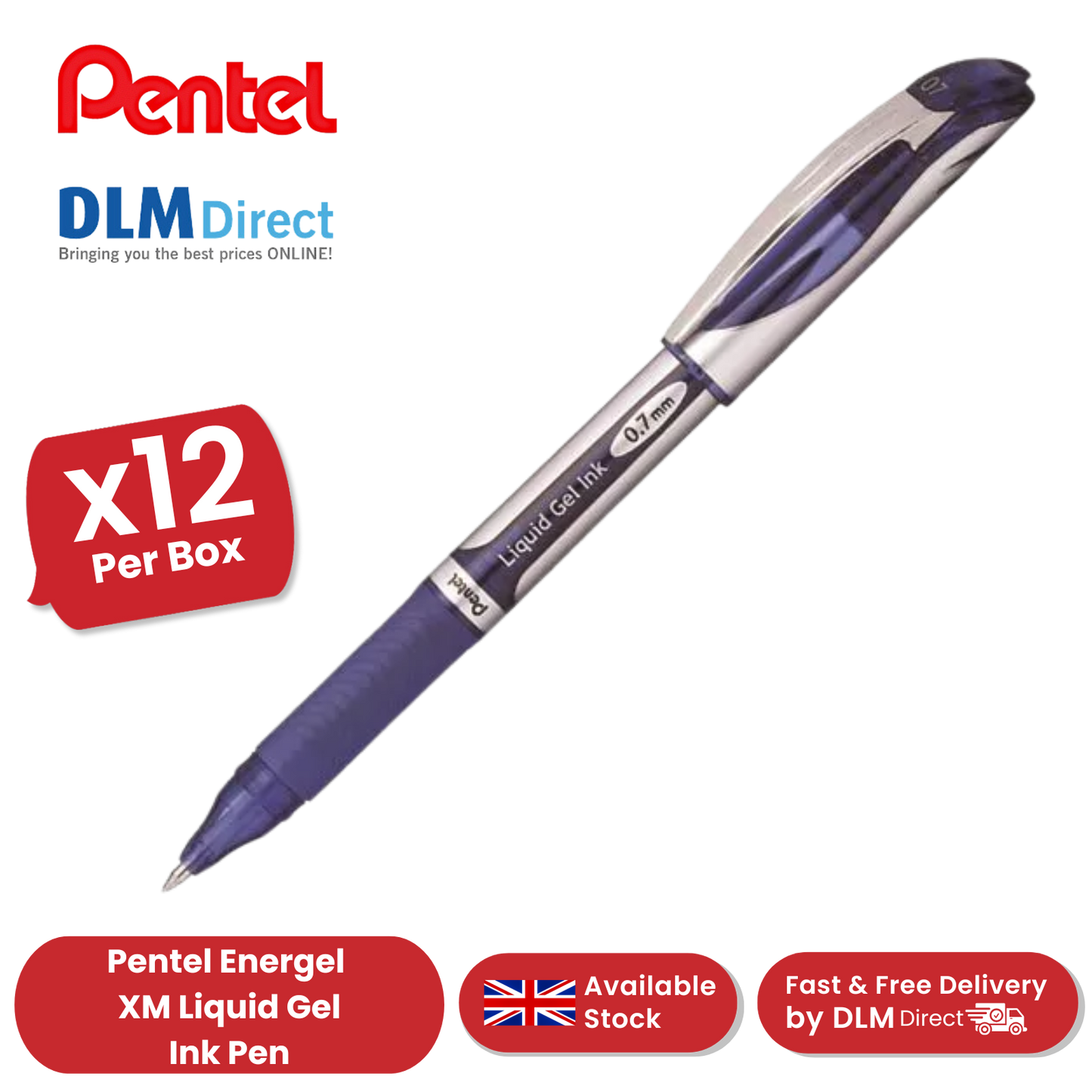 PENTEL ENERGEL XM METAL TIP RBALL BLUE - Pack of 12 - 1 to 5 Packs