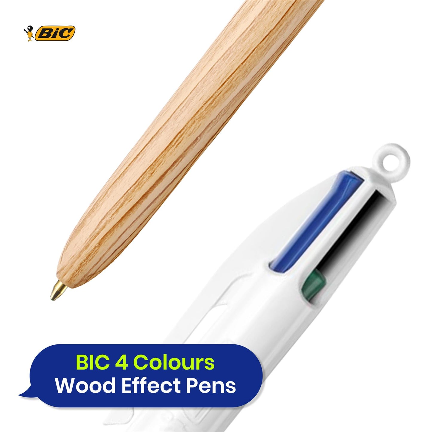 BIC 4-Colour Wood Effect Pens Multipen Retractable Medium Point for Office School Home