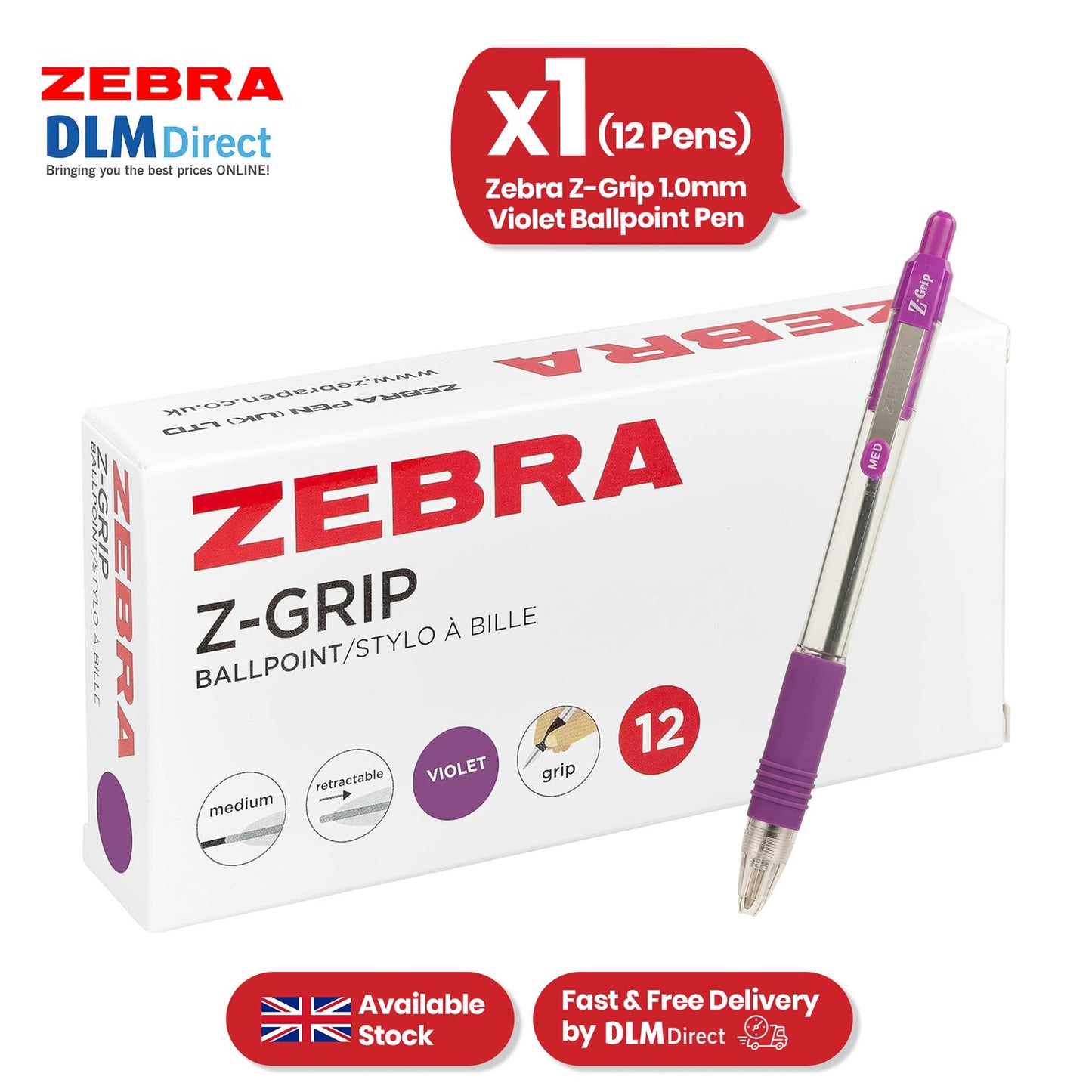 Zebra Z Grip Ballpoint Pen Plastic 1.0 mm Medium Point Retractable Pens for Notes (Pack of 12)
