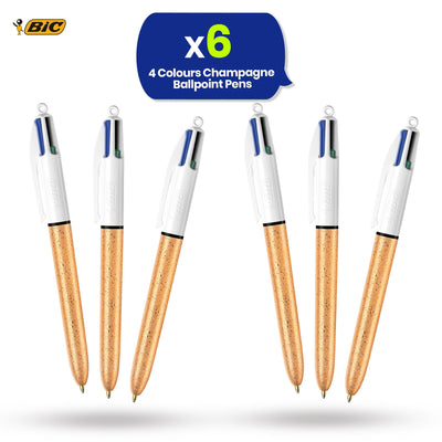 BIC 4-Colour Champagne Pens Pack of 6 Medium Points for Office & Home