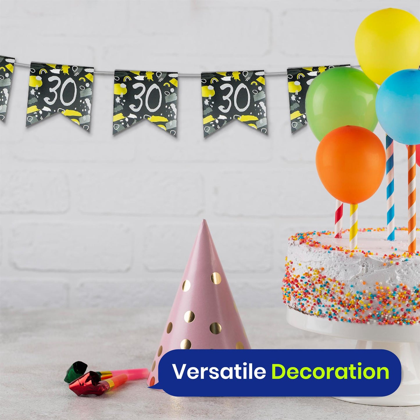 Happy 30th Birthday Black and White Bunting 4M Party Banner with 10 Flags Durable
