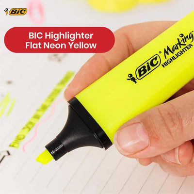 BIC Marking Highlighter Flat Marker Pack of 2 Neon Yellow, Modular Tip for Bold and Precise Tasks, Quick-Dry Ink, Ideal for Work, School, and Projects