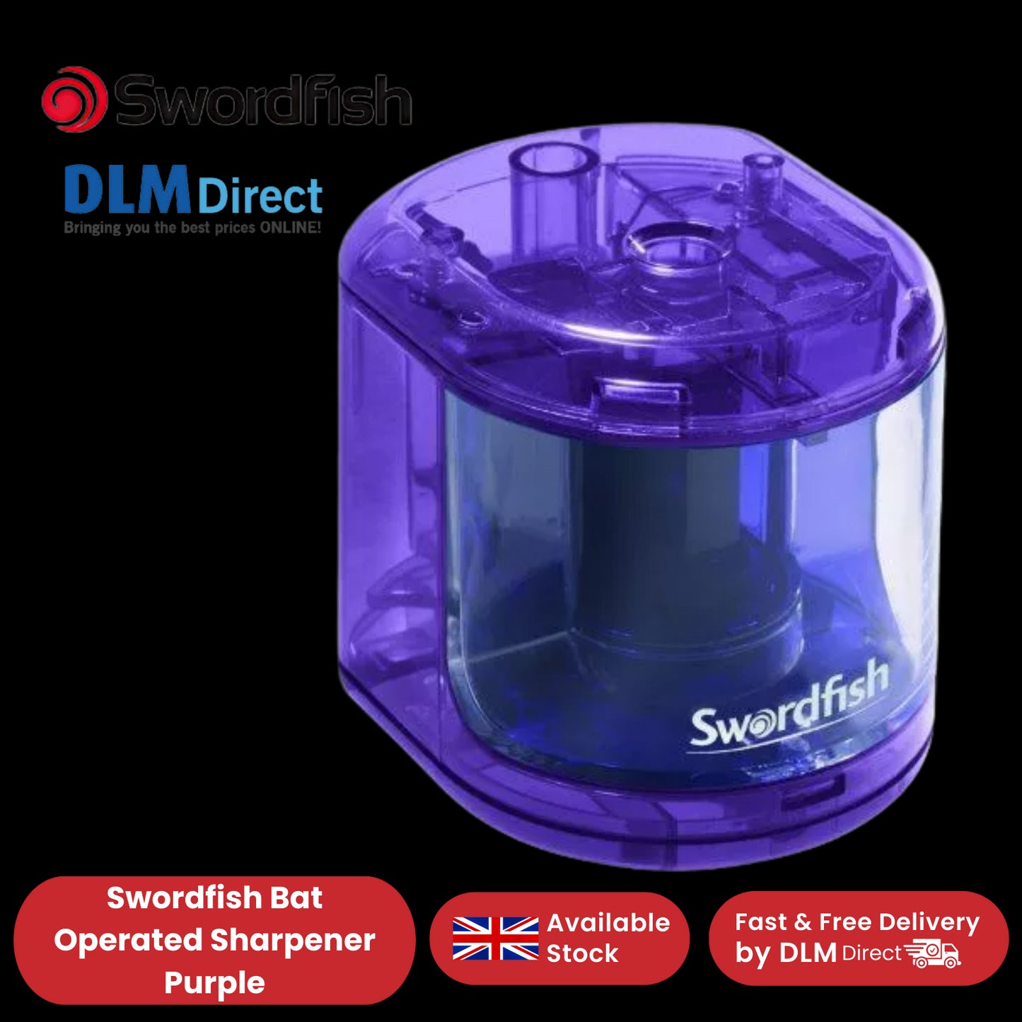 Swordfish Battery-Operated Pencil Sharpener -Purple, School & Office Use Pack- 1