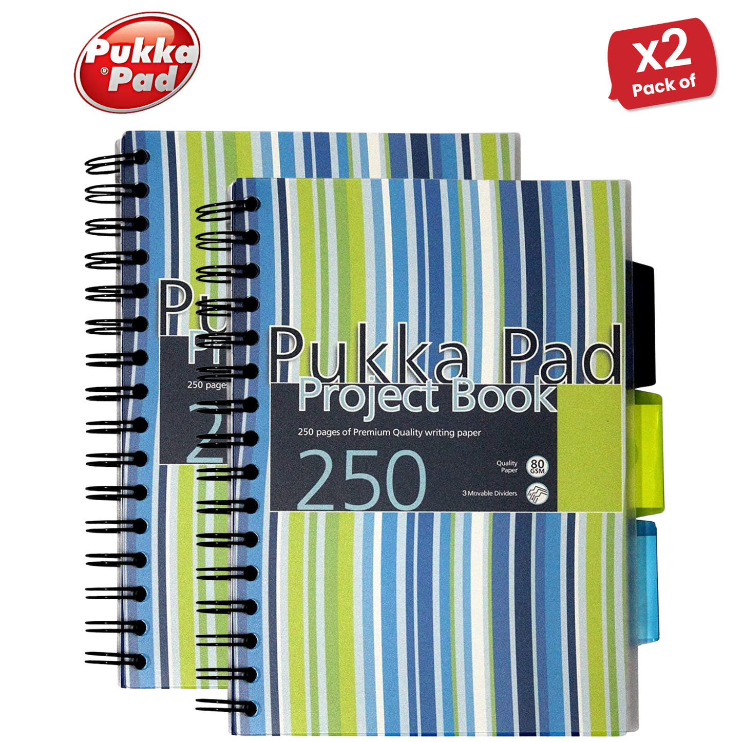 Pukka A5 Stripes Project Book, 250 Page, Lined, Single Notebook for Study & Work