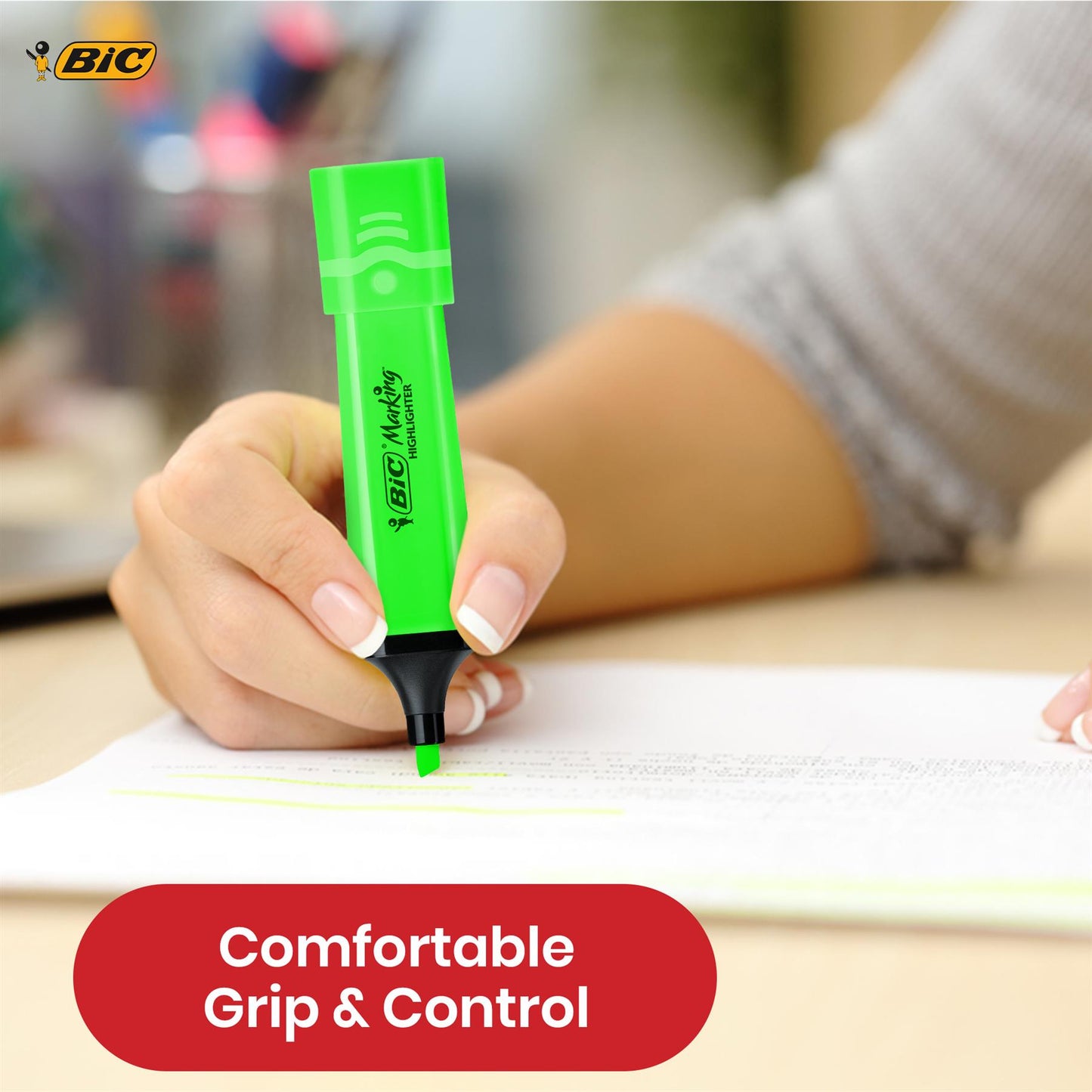 BIC Marking Highlighter Flat Marker Neon Green Modular Tip for Precise Highlighting