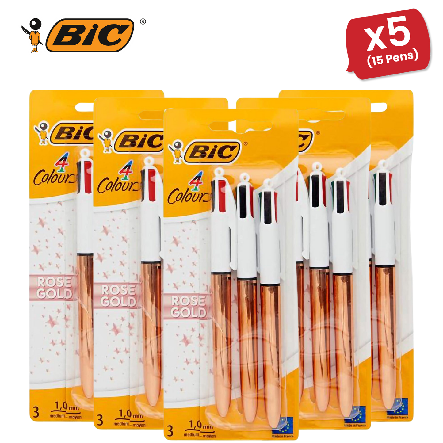 BIC 4 Colour Shine - Rose Gold - Pack of 3