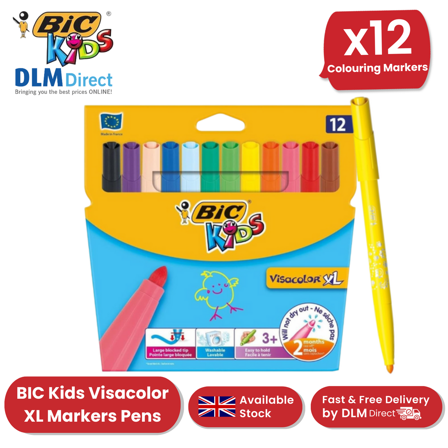 BIC Kids Visacolor XL ECOlutions Colouring Pens Assorted - Pack of 12 - 1 to 5 Packs