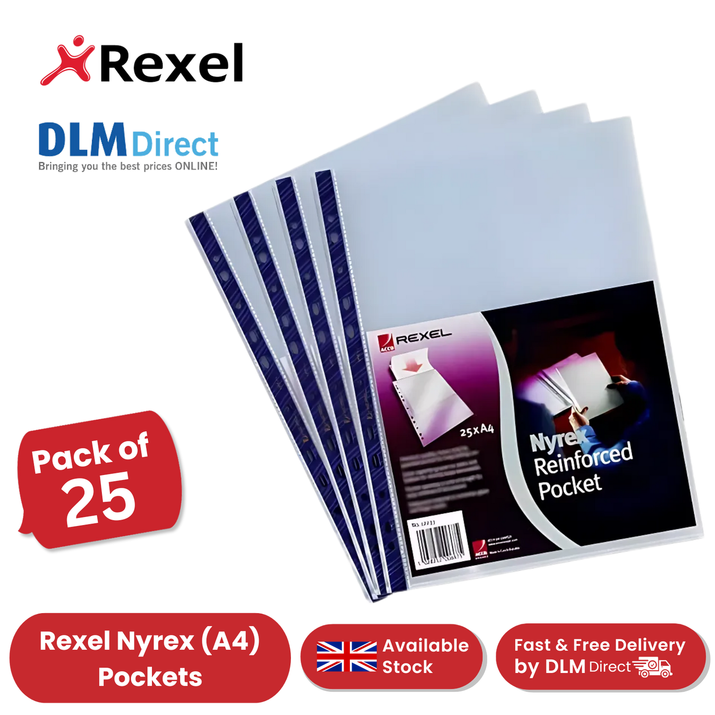 Rexel Nyrex (A4) Reinforced Top Opening Pockets Pack of 25