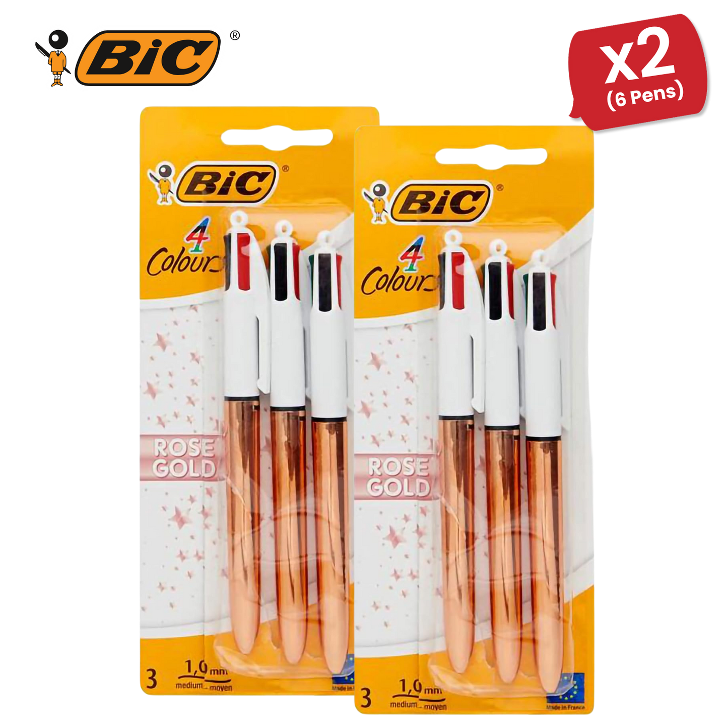 BIC 4 Colour Shine - Rose Gold - Pack of 3