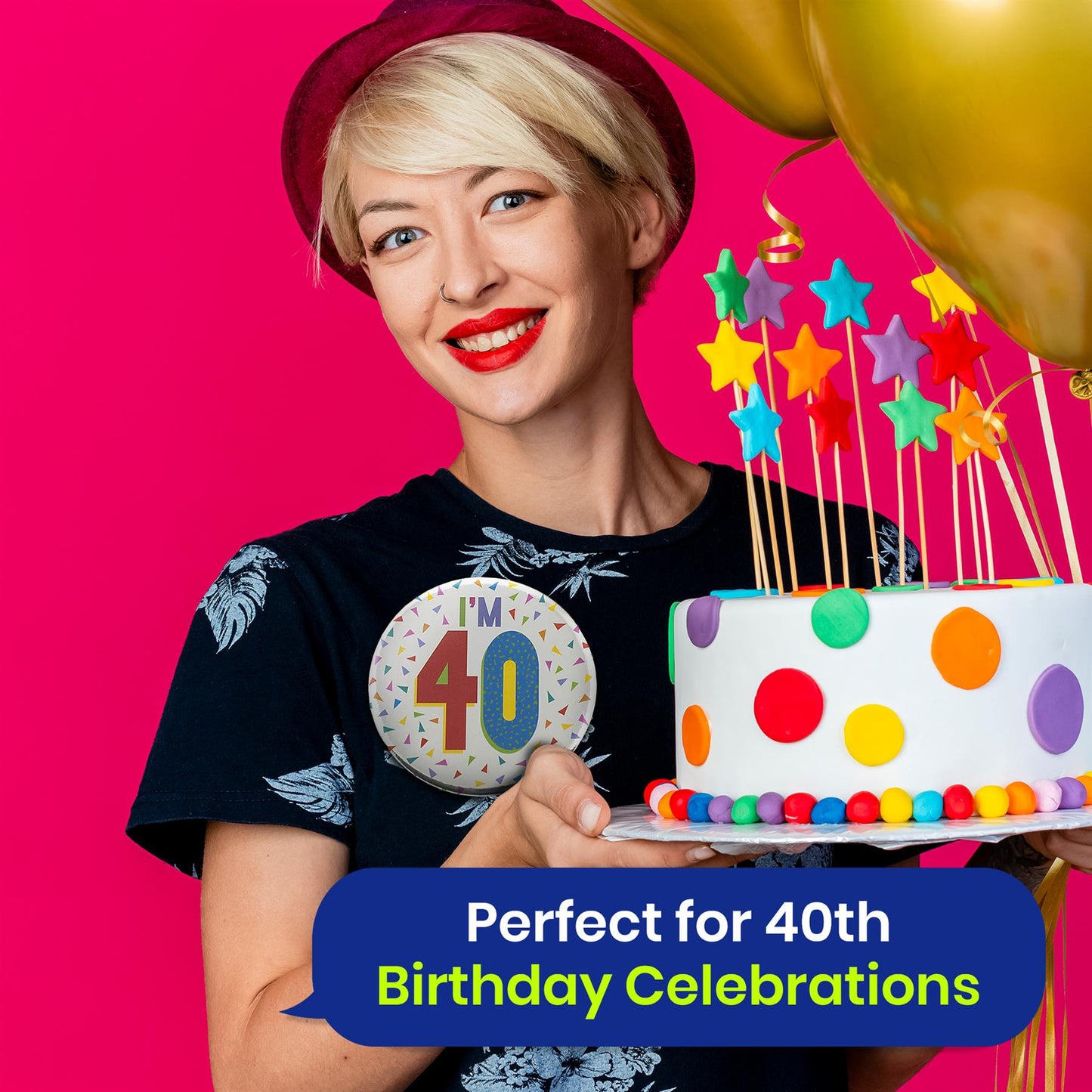 Silver 40th Birthday Badge 8.5cm Age Badge for Party Outfit and Celebrations