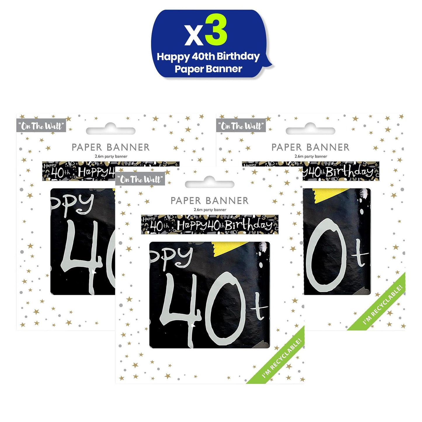 Happy 40th Birthday Black and White Recyclable Banner - 2.6m