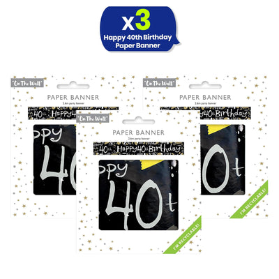 Happy 40th Birthday Black and White Recyclable Banner - 2.6m