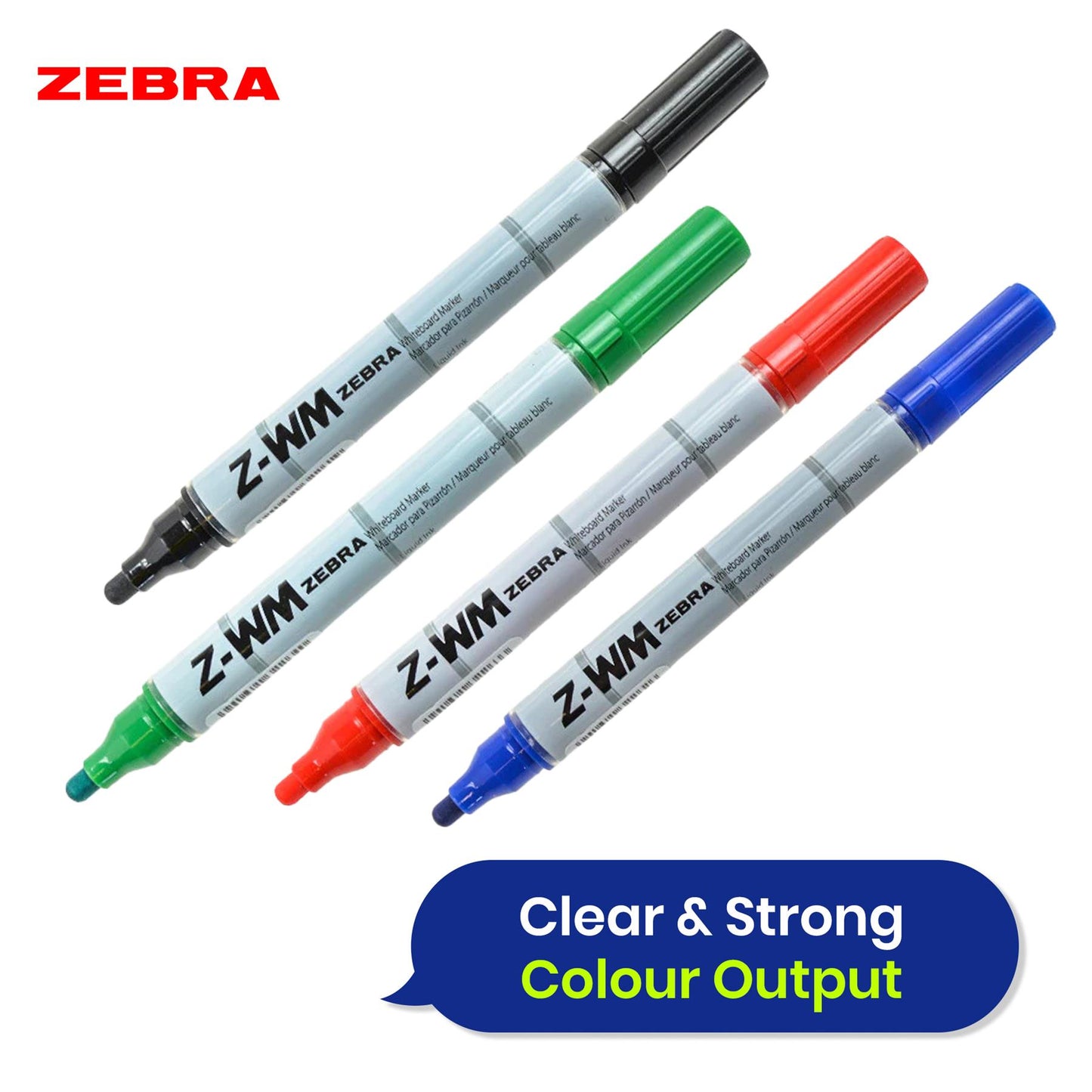 Zebra Whiteboard Pens 4 Pack with 2mm Bullet Tip and Magnetic Eraser for Daily Use