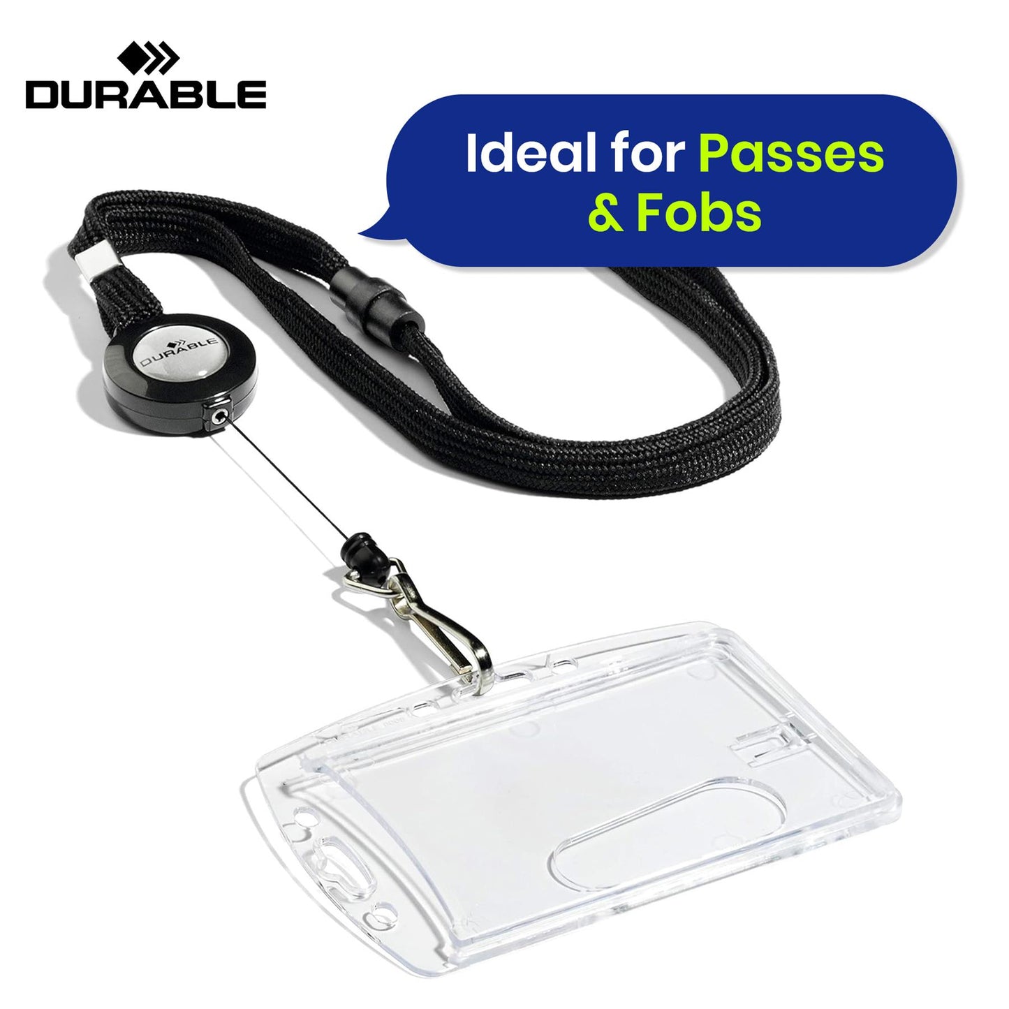 Durable Badge Reel with Black Lanyard Pack of 10 Retractable Card Holders for Name Badges ID Badges Key Fobs & Security Passes
