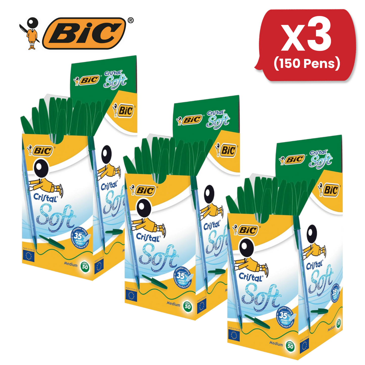 Bic Cristal Soft - Green - Box of 50