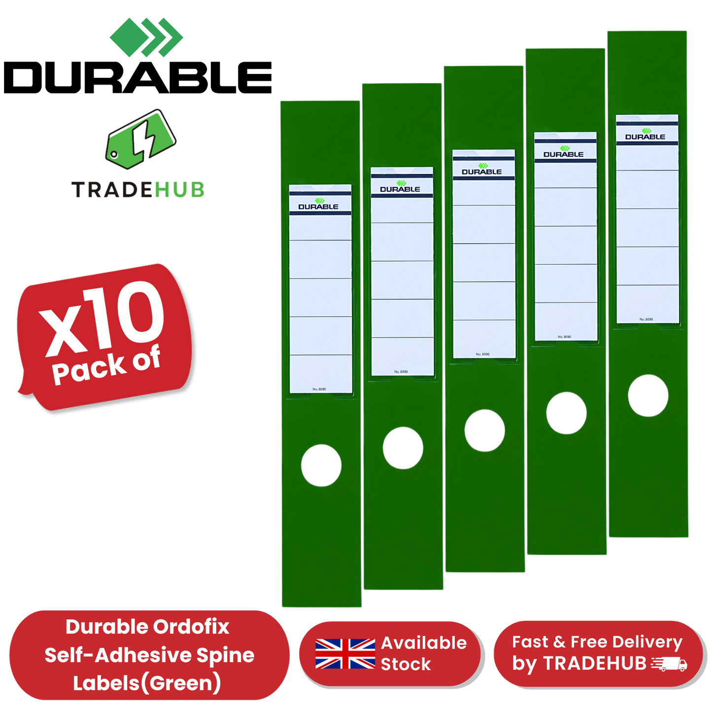 Durable Ordofix Self-Adhesive Spine Labels - Green - Pack of 10 - 60 mm - 1 to 5