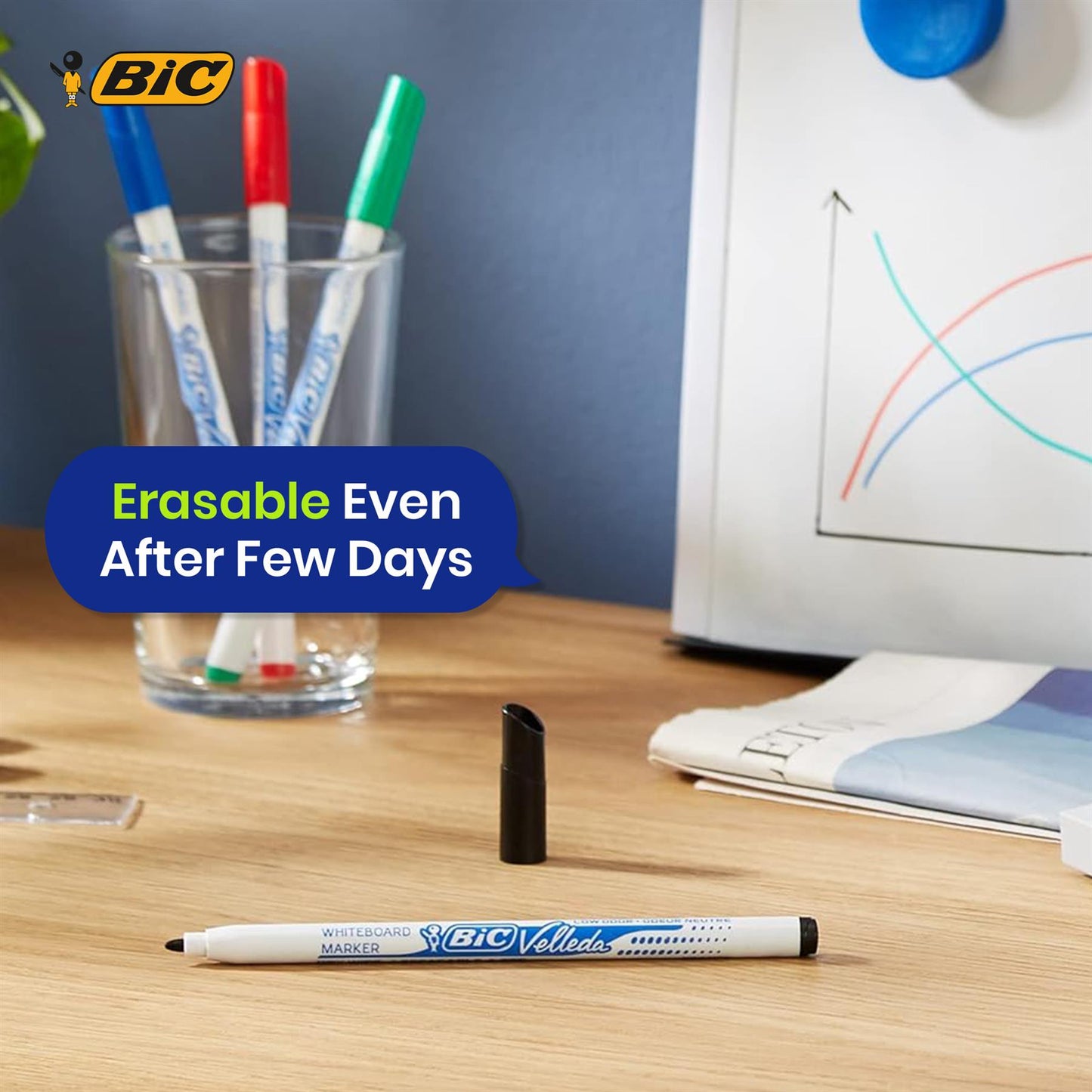 BIC Whiteboard Marker Plastic Bullet Tip Dry Erase Pen Low Odour Ink for Office School (Pack of 24)