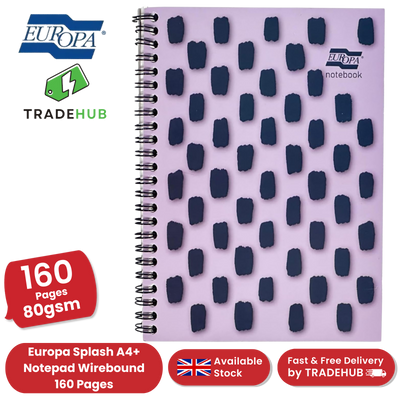 Europa Splash A4+ Notepad Wirebound 160 Pages 80g FSC Paper Ruled Punched Purple