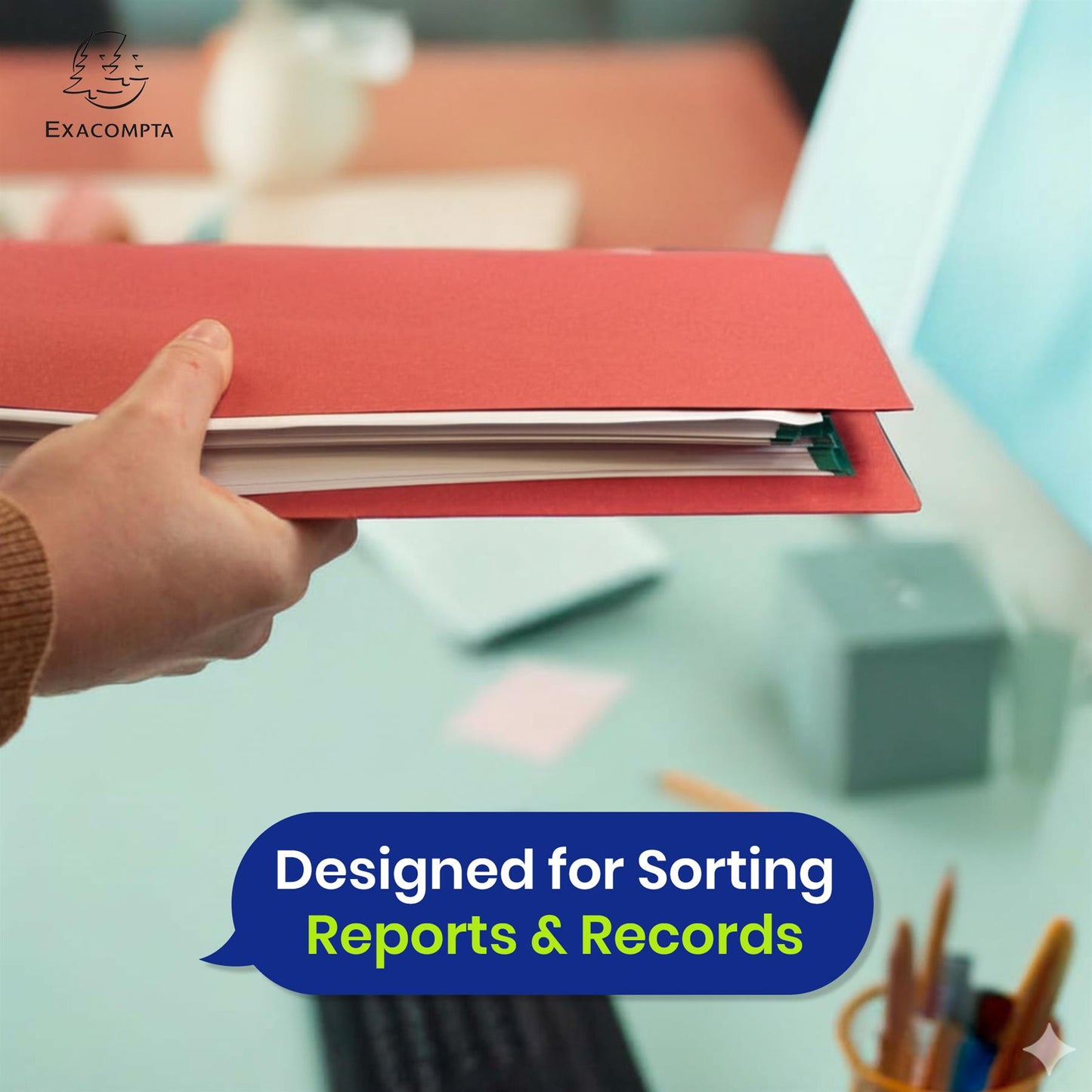 Exacompta Square Cut Folder Strong, 315gsm Manilla Holds A4 Foolscap Documents, Pack of 100 (Red)