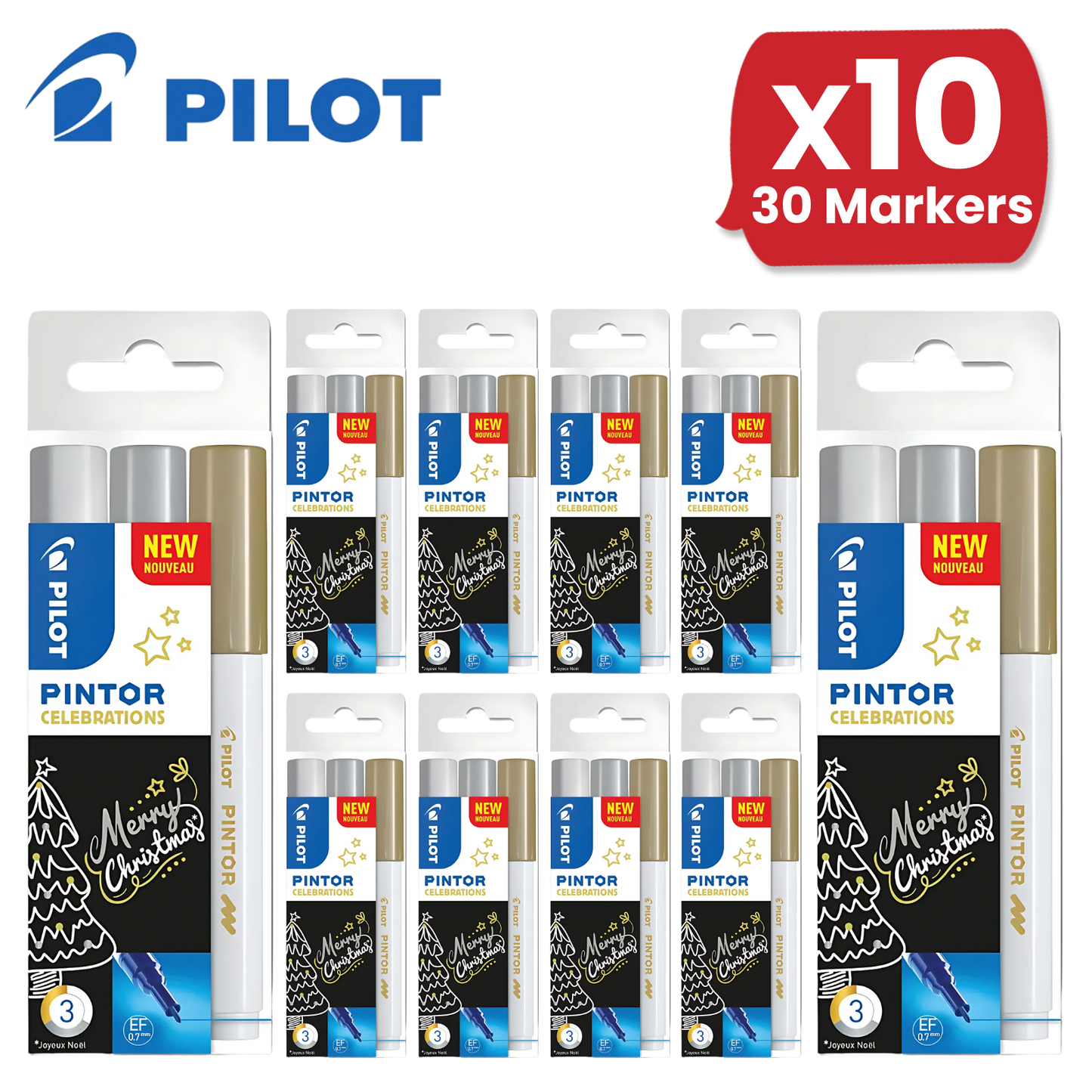 Pilot Pintor Extra Fine Paint Markers - White, Gold and Silver - Wallet of 3
